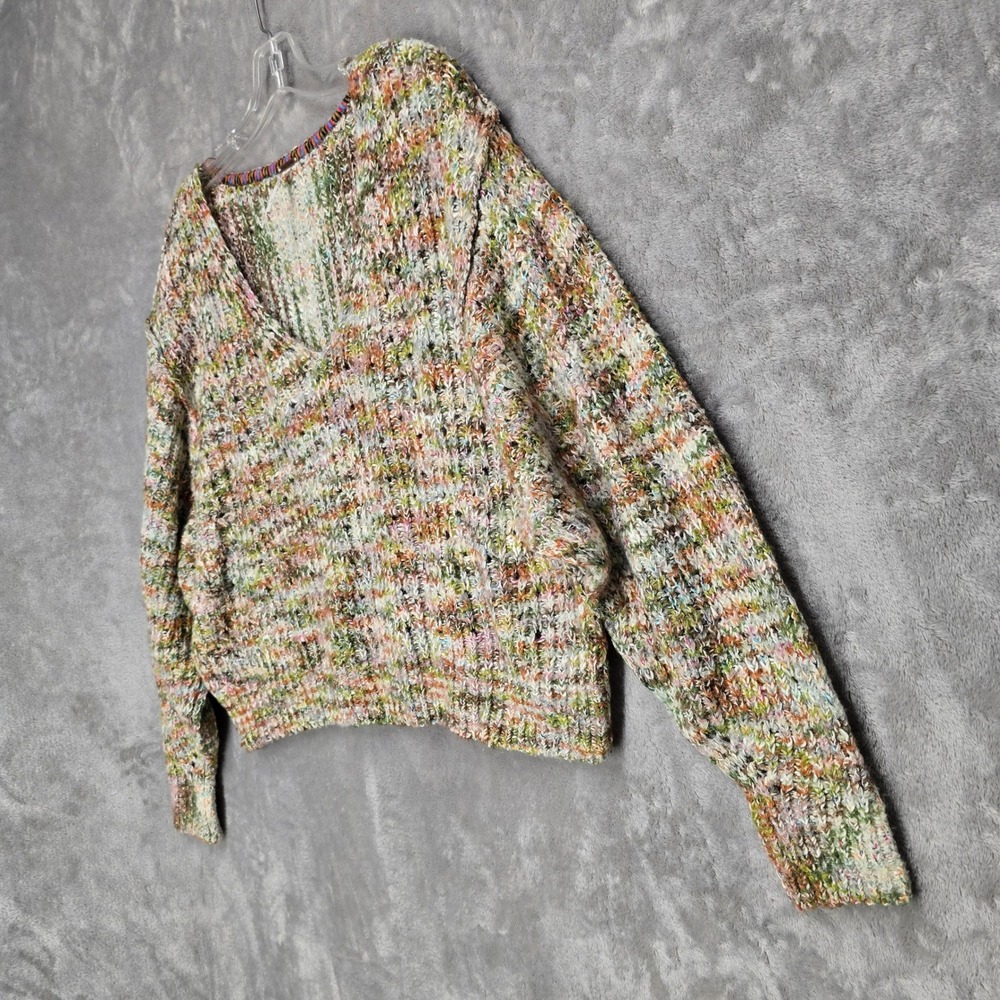 Free People Sweater Women S Multicolor V-Neck Oversized Chunky Knit Boho Earthy - Picture 12 of 16